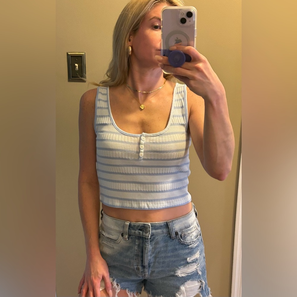 Forever 21 Blue Henley Striped Tank Top